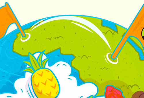 Die bunte Erdkugel des Geografiespiels «Fair Finder» für Max Havelaar, erstellt von der nachhaltigen Gamification-Agentur Gbanga. The colorful globe of the geography game "Fair Finder" for Max Havelaar, created by the sustainabiliy gamification agency Gbanga.