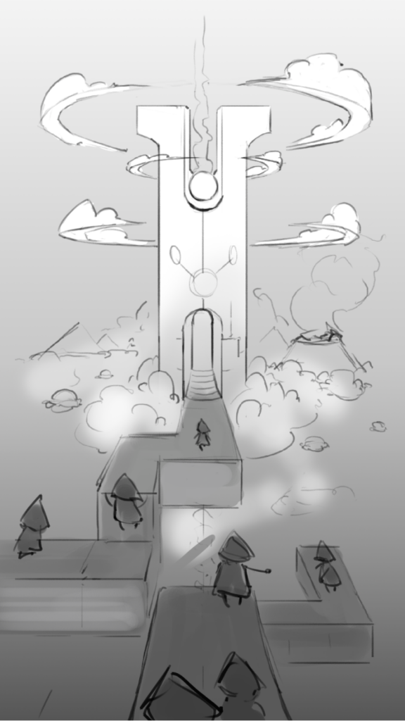 Fig. C: early concept sketch of the Skylings world